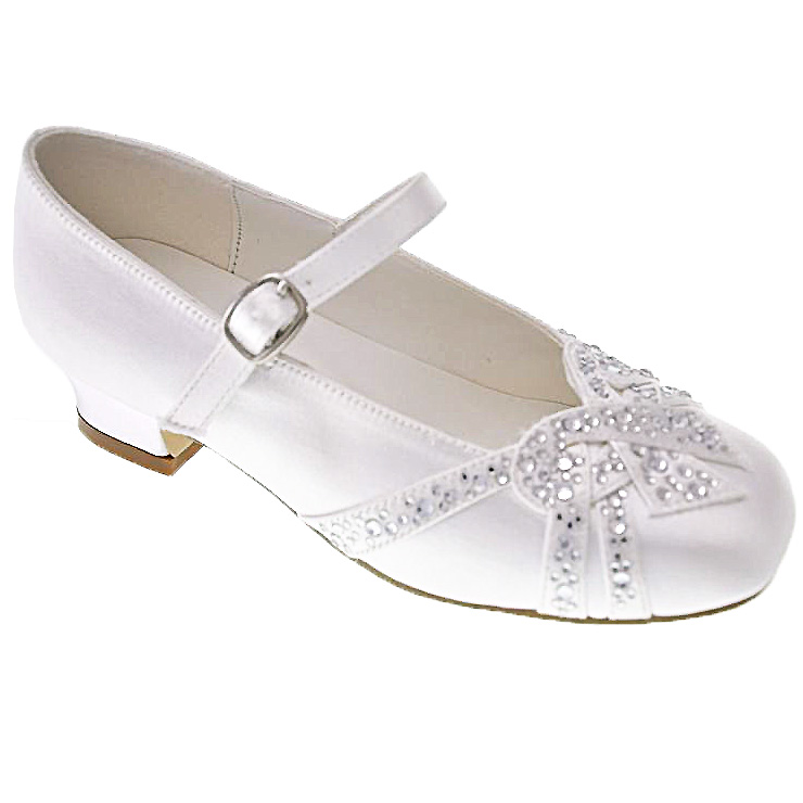 Diamantes On Large Bow First Holy Communion Girls Shoes