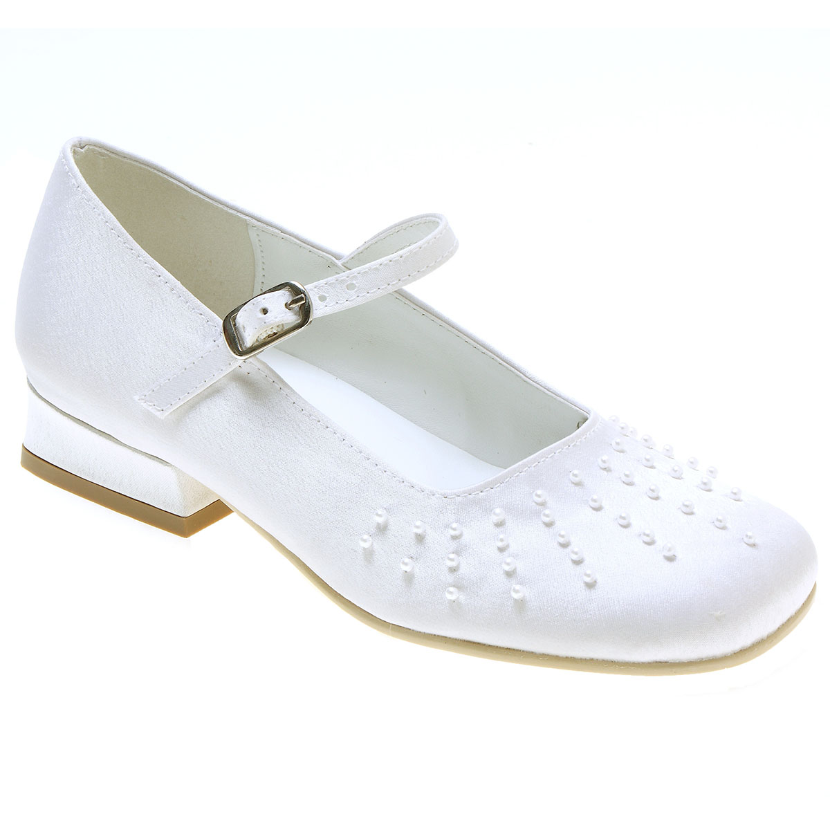 Girls First Holy Communion White Shoes With Rays Of Pearls