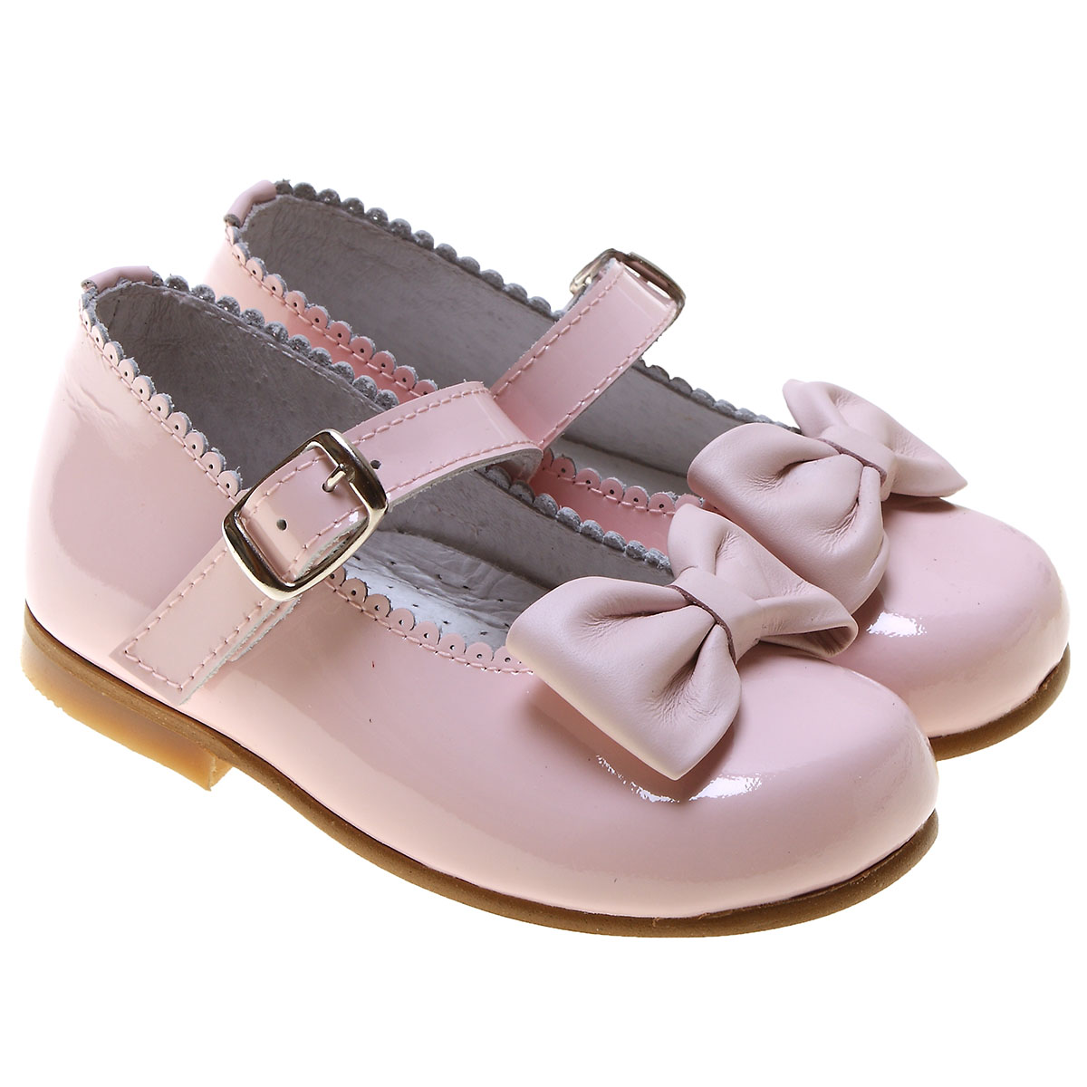 Girls Pink Mary Jane Shoes Scallop Bow Patent Cachet Kids