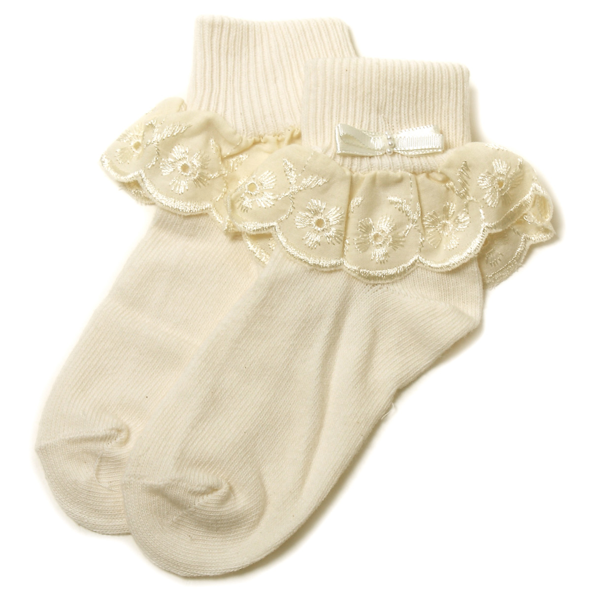 Baby girls frilly ivory socks with flower petals Cachet Kids