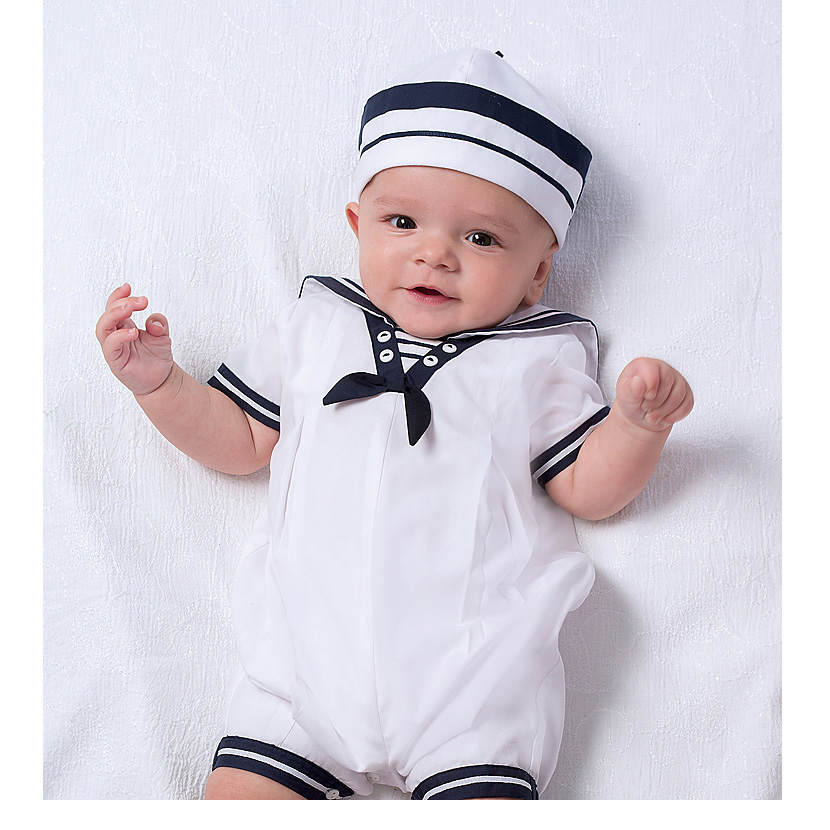 Sarah Louise Baby Boys White Navy Romper Outfit With Hat Cachet Kids
