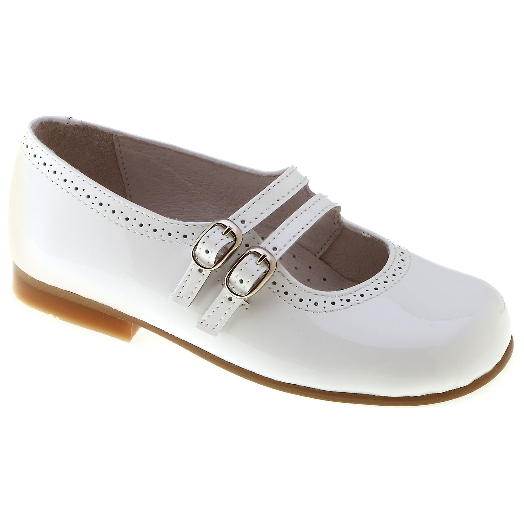 Girls White Mary Jane Patent Shoes Leather Double Straps