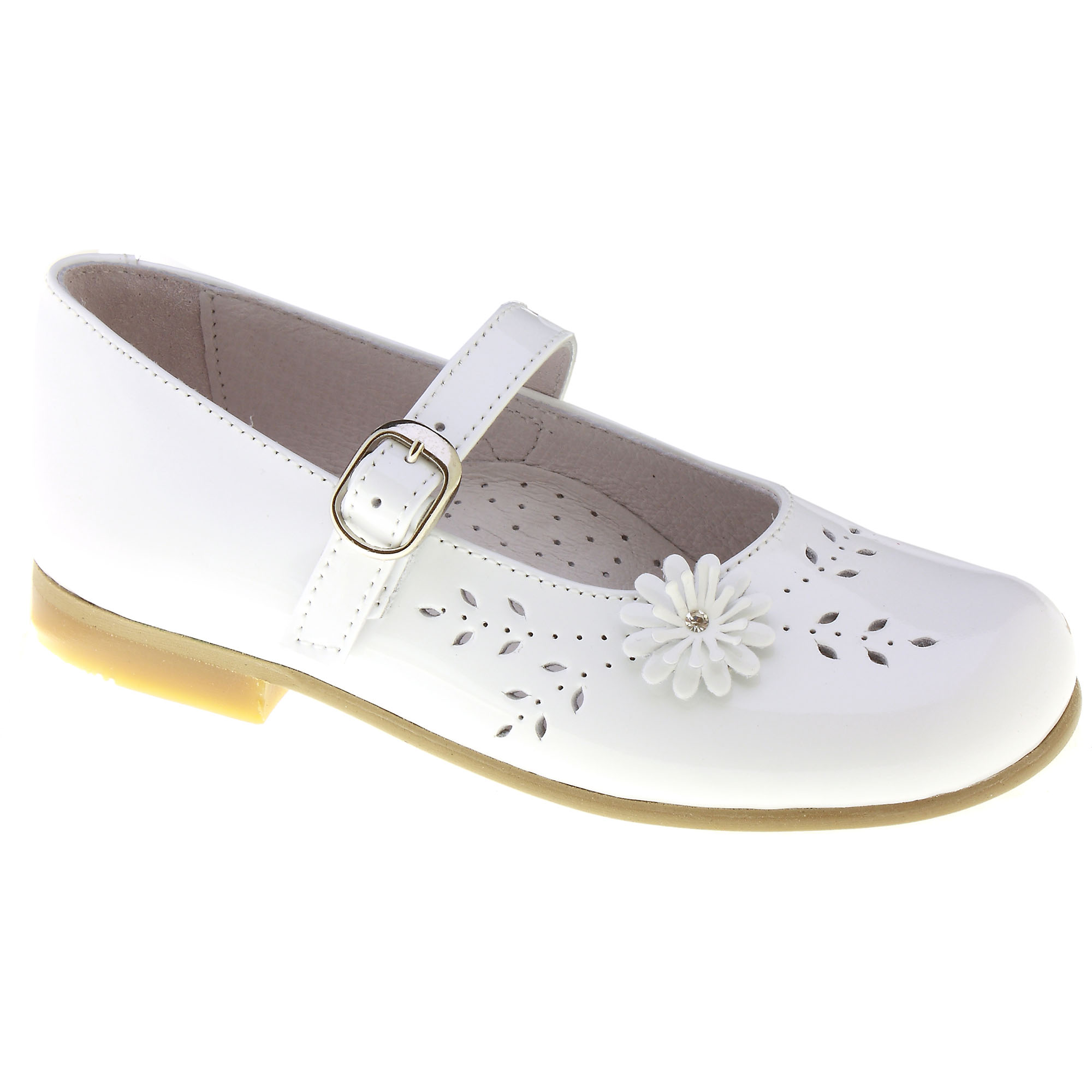 Girls White Patent Flower Leather Shoes Cachet Kids