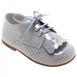 Boys Ice Grey Patent Shoes With Removable Fringe