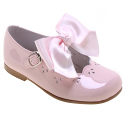 Girls Pink Patent Mary Jane Bow Shoes Removable Bow