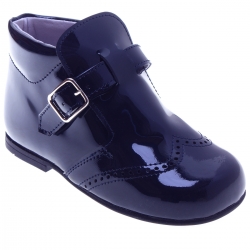Boys Navy Patent Boots Leather Buckle Fastening Made In Spain