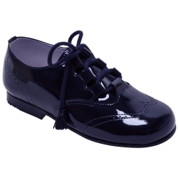 Boys Navy Patent Brogue Leather Shoes With Tassels