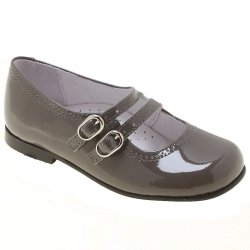 Girls Grey Patent Shoes Double Straps