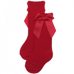 Girls Knee High Red Socks With Gros Grain Bows