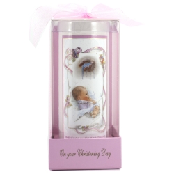 Girls Christening Candle in Pink With Gift Box