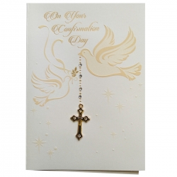 Confirmation Card With Dove Symbol 3D Cross With Diamantes
