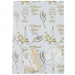 First Holy Communion Gift Wrap Paper With Tag And Bow