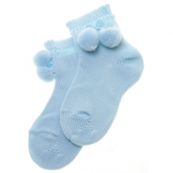 Cotton High Quality Baby Blue Pom Pom Socks
