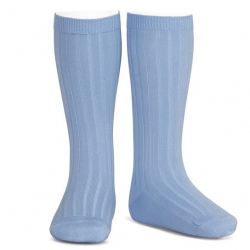 Azure Blue Boys And Girls Knee High Ribbed Spanish Socks By Condor
