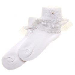Girls Flower Lace White Frilly Socks