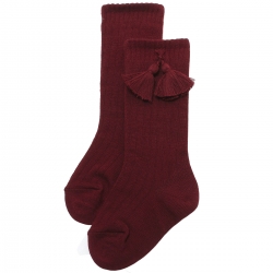 Knee High Ribbed Burgundy Socks With Tassels For Boys And Girls