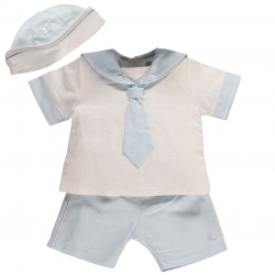 Emile Et Rose Baby Boys White Blue Linen Sailor Outfit With Hat