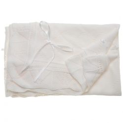 White Shawl With White Ribbons And Diamond Pattern