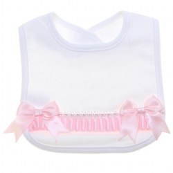 Baby Girls Soft Cotton White Bib With Pink Bows