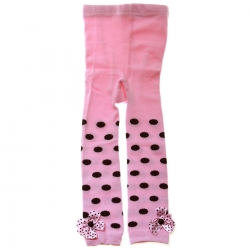 6120 Baby Girls Foot Less Tights In Pink Black Polka Dots