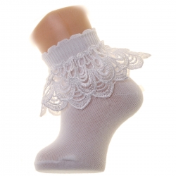 Girls Ivory Frilly Socks in Pearl Shape Guipure Lace