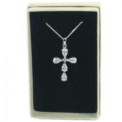 Pear Shape Cubic Zirconia Cross Communion Pendant Necklace In Gift Box