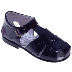 Boys Navy Roman Sandals In Patent Leather