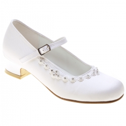 First Holy Communion Girls White Shoes With Diamante Petals