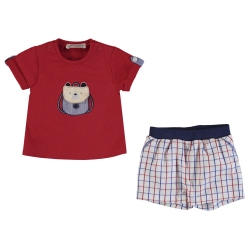 Mayoral Spring Summer Baby Boys Red Top White Check Shorts Set