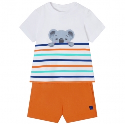 Mayoral Spring Summer Baby Boys White Stripes T Shirt Orange Shorts Set