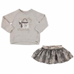 Mayoral Girls Grey Top And Floral Skirt Set