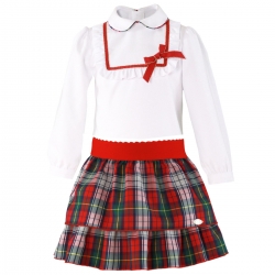 Miranda Autumn Winter White Blouse Red Tartan Skirt Set
