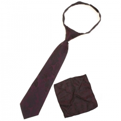 Boys tie And Handkerchief in burgundy with black pattern