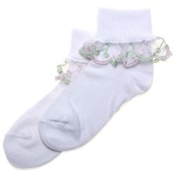 Cherry Lace Green And Pink Frilly Socks