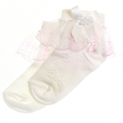Girls cotton lacy socks with duck patterns white pink