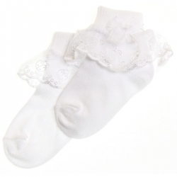 Girl white frilly socks with ladybird pattern