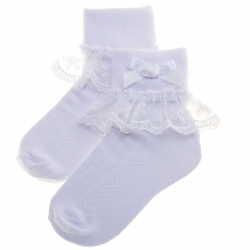 Girls White New Daisy Lace Socks With Bow