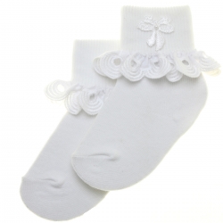 Girls White Frilly Socks Ringlets Trim Bow Decoration