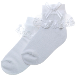 White Rose Lace Girls Frilly Socks