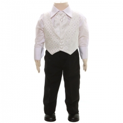 Boys Wedding or Christening Outfit White Waistcoat With Black Trousers