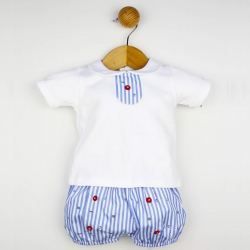 Spanish Baby Boys 2 Piece White Blue Stripes Top And Shorts Set For Spring Summer