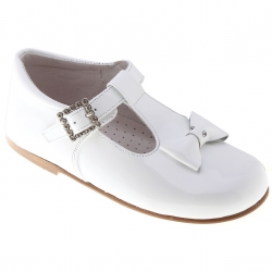 Baby And Toddler Girls White Patent Shoes With T Bar Design