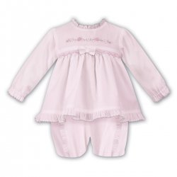 Sarah Louise Baby Girls Pink Smocked Dress With Bloomer Shorts