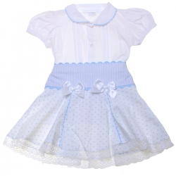 Sales Stunning Girls White Blouse Blue Polka Dots Skirt Set