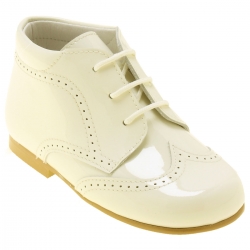 Boys Ivory Patent Boots In Leather Made In Spain