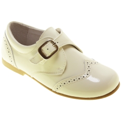 Boys Ivory Patent Shoes Buckle Fastening
