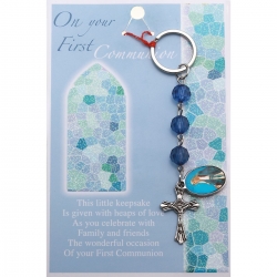 Communion Gift Keyring in Blue Beads