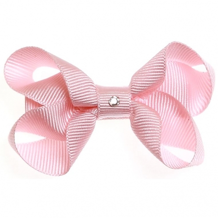 One pink hair bow with diamonate in crocodile clip