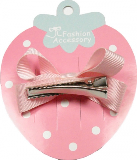 One pink hair bow with diamonate in crocodile clip #2