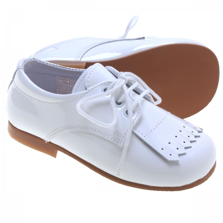 Boys White Patent Shoes With Removable Fringe #3